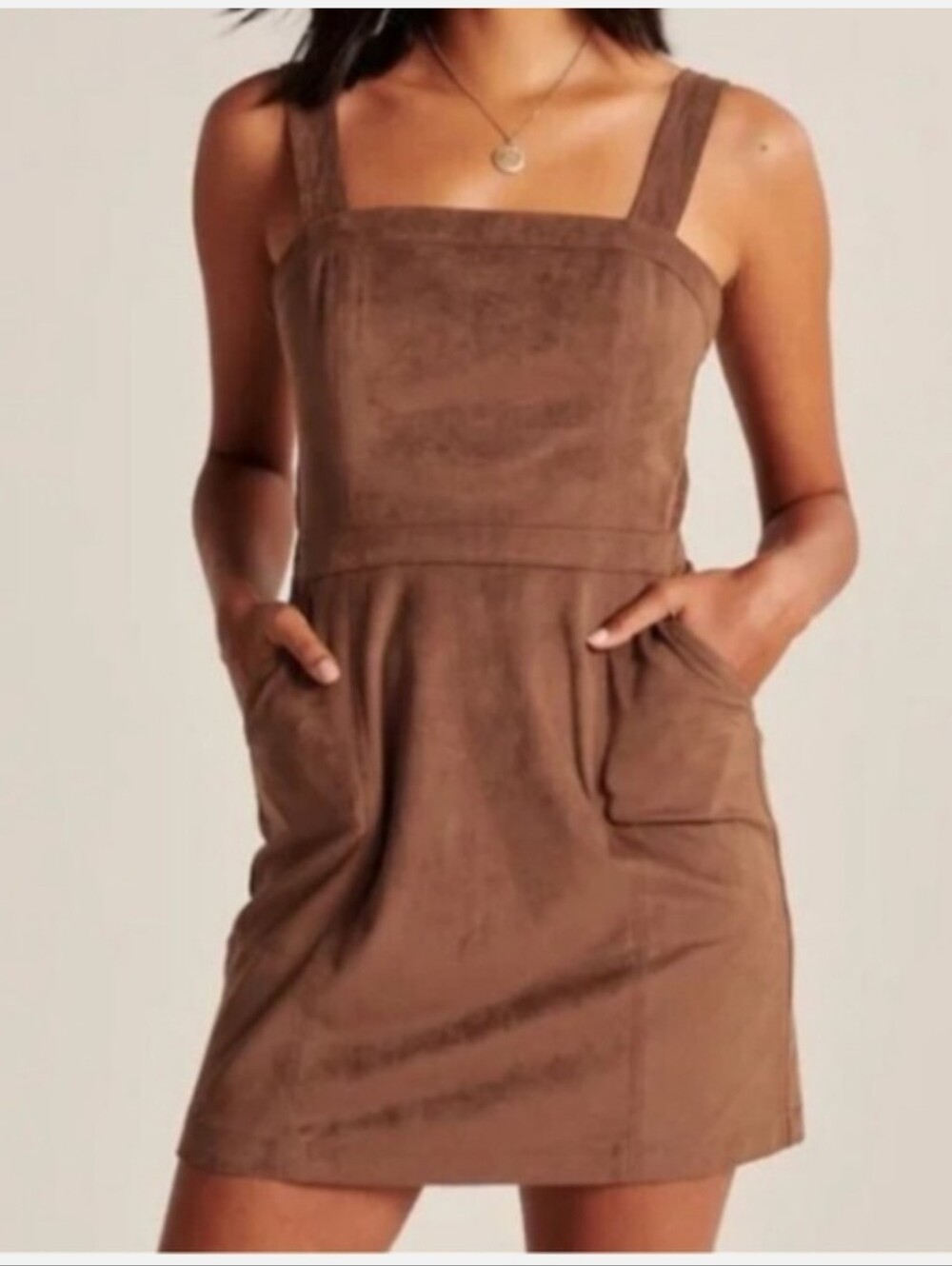 Abercrombie & Fitch Brown Faux Suede Overall Pinafore Dress